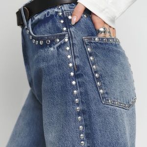 NWT Reformation Cary High Rise Slouchy Wide Leg Jeans in Chesapeake Studded